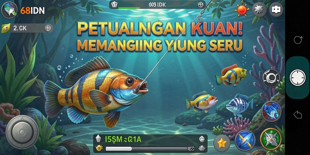 Screenshot gameplay 68IDN menampilkan aksi memancing yang menegangkan.