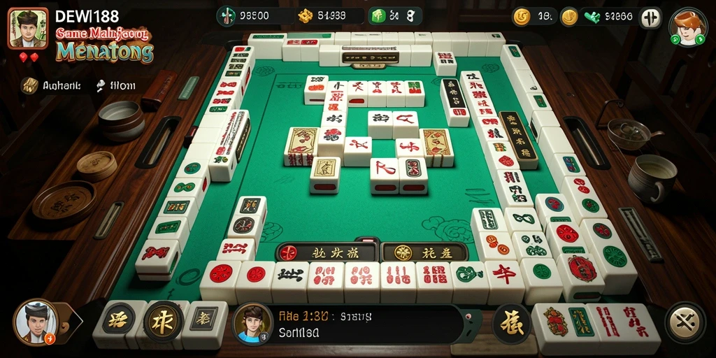 Tampilan gameplay seru DEWI188 dalam menyelesaikan teka-teki Mahjong.