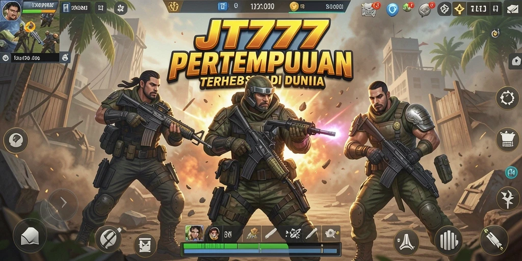 Screenshot gameplay JT777 menampilkan aksi pertempuran intens dan strategi tim.