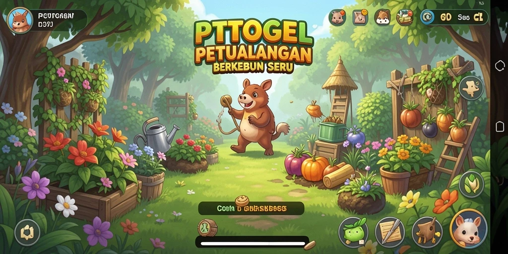 Tampilan permainan PTTOGEL dengan kebun yang subur dan tanaman berwarna-warni.