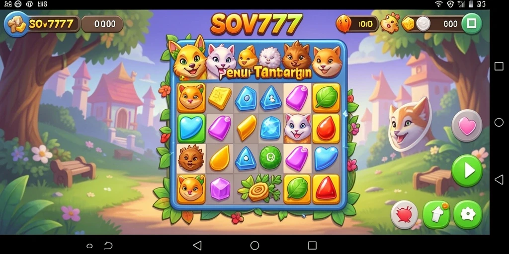 Tampilan gameplay SOV777 yang penuh warna dan seru dalam kategori Match-3.