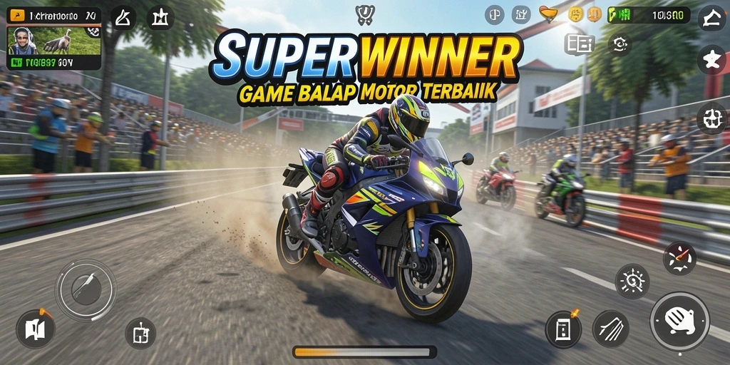 Gameplay balap motor yang seru dalam SUPERWINNER.