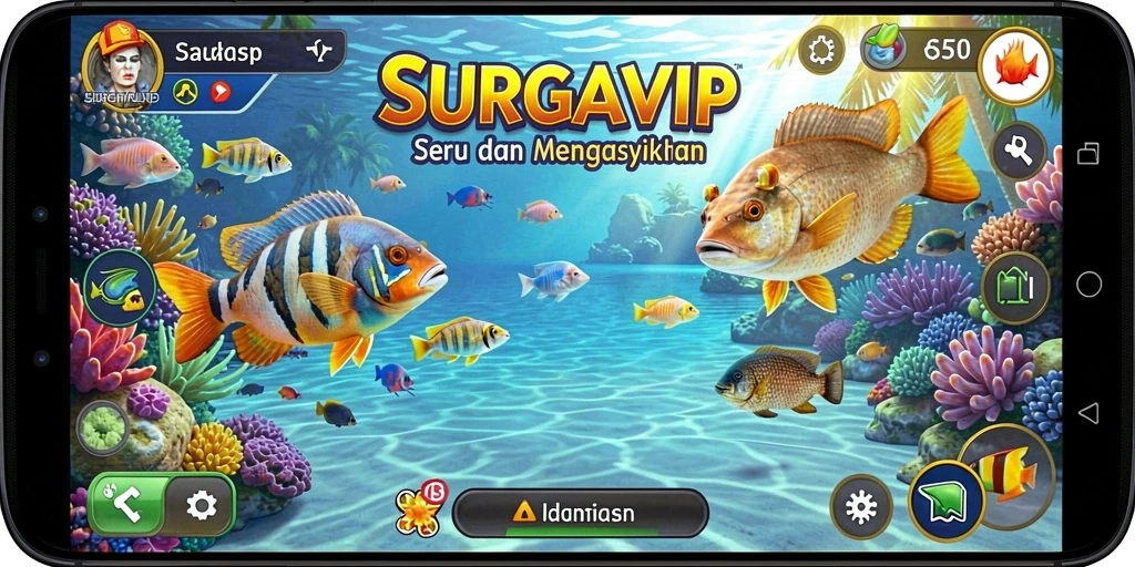 Screenshot gameplay menampilkan serunya menembak ikan di SURGAVIP.